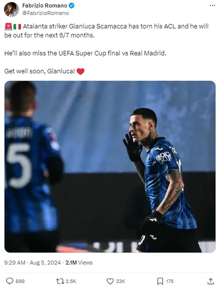 Scamacca is going to be a huge loss for Atalanta