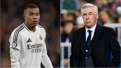 Kylian Mbappe of Real Madrid, and head coach Carlo Ancelotti.