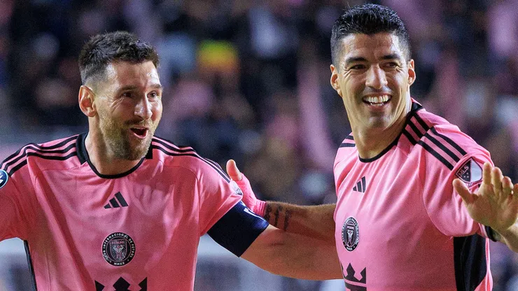 March 13, 2024, Fort Lauderdale, Florida, USA: Lionel Messi 10 of the Inter Miami celebrates a goal with Luis Suarez 9 during the Round of 16 Champions Cup game against Nashville SC on Wednesday March 13, 2024 at the Chase Stadium in Fort Lauderdale, Florida.