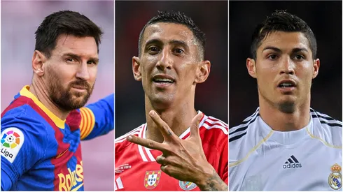 Lionel Messi (left), Angel Di Maria (center), and Cristiano Ronaldo (right)