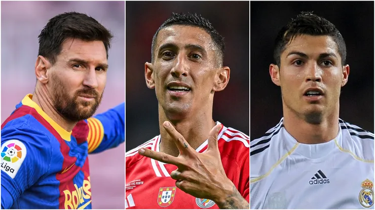 Lionel Messi (left), Angel Di Maria (center), and Cristiano Ronaldo (right)