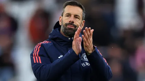 Ruud van Nistelrooy, assistant manager of Manchester United FC during the Premier League match between West Ham United FC and Manchester United FC at London Stadium on October 27, 2024 in London, England.