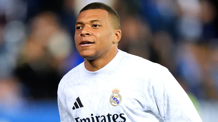 Kylian Mbappe of Real Madrid looks on, during the warm up prior to the LaLiga match between CD Leganes and Real Madrid CF at Estadio Municipal de Butarque on November 24, 2024 in Leganes, Spain.
