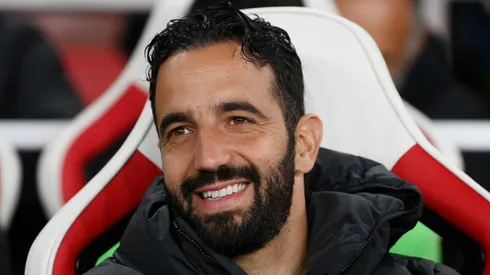 Ruben Amorim, Manager of Sporting CP, looks on prior to the UEFA Europa League round of 16 leg two match between Arsenal FC and Sporting CP at Emirates Stadium on March 16, 2023 in London, England.