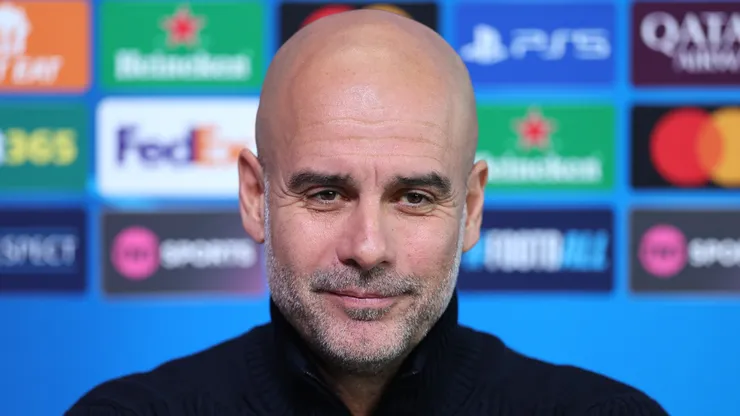 Manchester City manager Pep Guardiola speaks to the media during the UEFA Champions League 2024/25 League Phase MD3 training and press conference at Manchester City Football Academy on October 22, 2024 in Manchester, England.