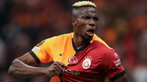 Victor Osimhen of Galatasaray celebrates after scoring his team's second goal during the UEFA Europa League 2024/25 League Phase MD4 match between Galatasaray A.S. and Tottenham Hotspur at Rams Park on November 7, 2024 in Istanbul, Turkey.