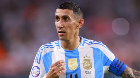 Angel Di Maria of Argentina gestures during the CONMEBOL Copa America 2024 Group A match between Argentina and Peru at Hard Rock Stadium on June 29, 2024 in Miami Gardens, Florida.