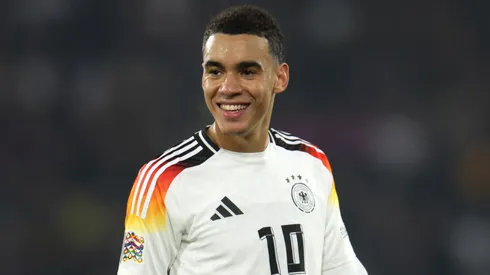 Jamal Musiala of Germany reacts during the UEFA Nations League 2024/25 League A Group A3 match between Germany and Bosnia and Herzegovina at the Europa-Park Stadion on November 16, 2024 in Freiburg im Breisgau, Germany.