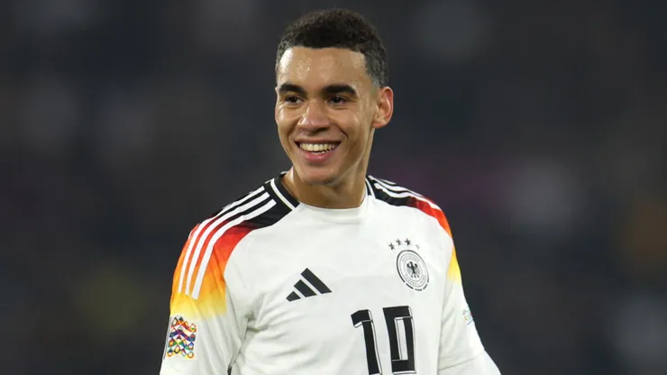 Jamal Musiala of Germany reacts during the UEFA Nations League 2024/25 League A Group A3 match between Germany and Bosnia and Herzegovina at the Europa-Park Stadion on November 16, 2024 in Freiburg im Breisgau, Germany.