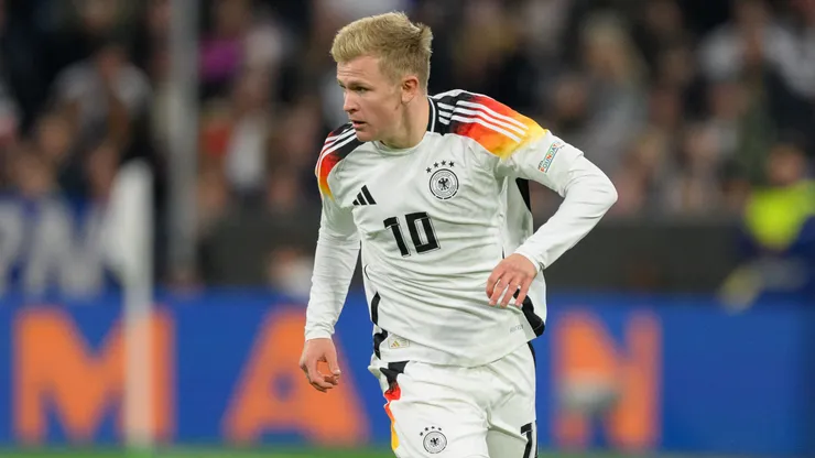 Jonathan Burkardt of Germany in action during a UEFA Nations League 2024/25 match.
