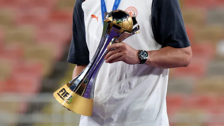 Erling Haaland of Manchester City poses for a photograph with the FIFA Club World Cup trophy after their team's victory during the FIFA Club World Cup Saudi Arabia 2023 Final between Manchester City and Fluminense at King Abdullah Sports City on December 22, 2023 in Jeddah, Saudi Arabia.