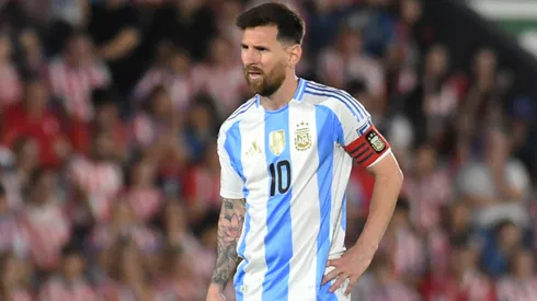 Lionel Messi of Argentina reacts during the South American FIFA World Cup 2026 Qualifier match between Paraguay and Argentina at Estadio Defensores del Chaco on November 14, 2024 in Asuncion, Paraguay.