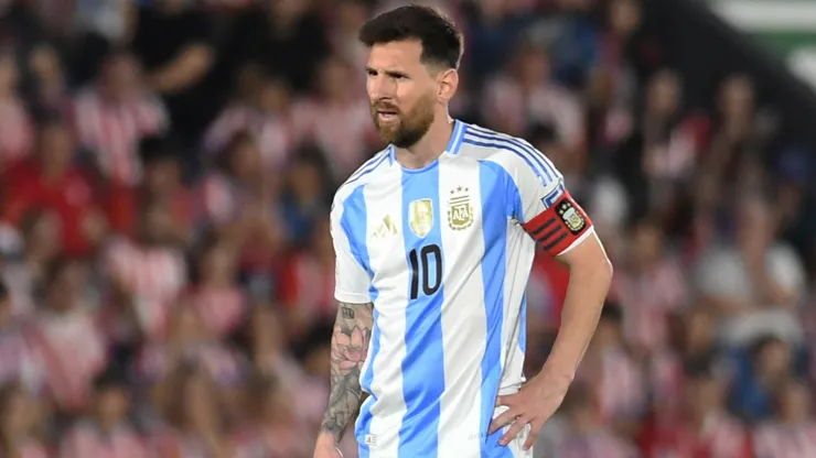 Lionel Messi of Argentina reacts during the South American FIFA World Cup 2026 Qualifier match between Paraguay and Argentina at Estadio Defensores del Chaco on November 14, 2024 in Asuncion, Paraguay.