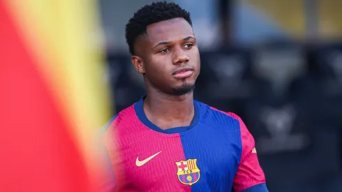 Ansu Fati of FC Barcelona looks on prior to the Joan Gamper Trophy match between FC Barcelona and AS Monaco at Estadi Olimpic Lluis Companys on August 12, 2024 in Barcelona, Spain.