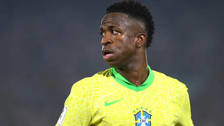Vinícius Júnior reacts during a match with Brazil.
