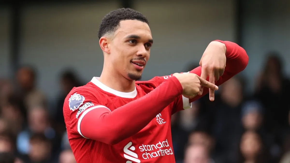 Trent Alexander-Arnold of Liverpool celebrates scoring