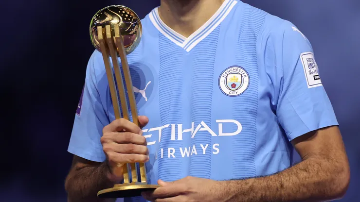 Rodri of Manchester City poses for a photo with the Golden Ball award following the FIFA Club World Cup Saudi Arabia 2023 Final between Manchester City and Fluminense at King Abdullah Sports City on December 22, 2023 in Jeddah, Saudi Arabia.