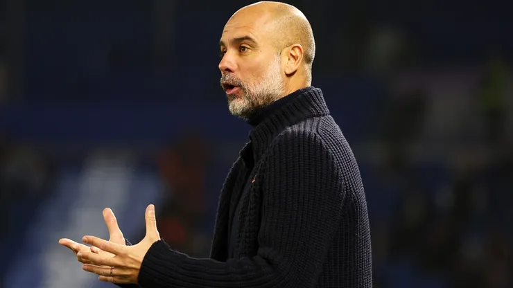 Pep Guardiola, Manager of Manchester City, reacts prior to the Premier League match between Brighton & Hove Albion FC and Manchester City FC at Amex Stadium on November 09, 2024 in Brighton, England.