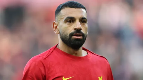 Mohamed Salah of Liverpool looks on as he warms up prior to the Premier League match between Liverpool FC and Chelsea FC at Anfield on October 20, 2024 in Liverpool, England.