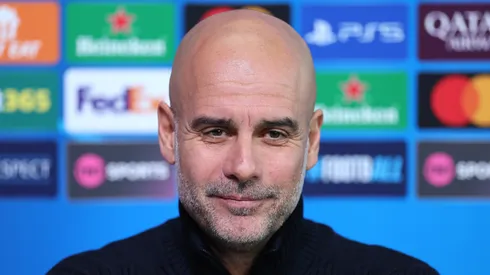Manchester City manager Pep Guardiola speaks to the media during the UEFA Champions League 2024/25 League Phase MD3 training and press conference at Manchester City Football Academy on October 22, 2024 in Manchester, England.
