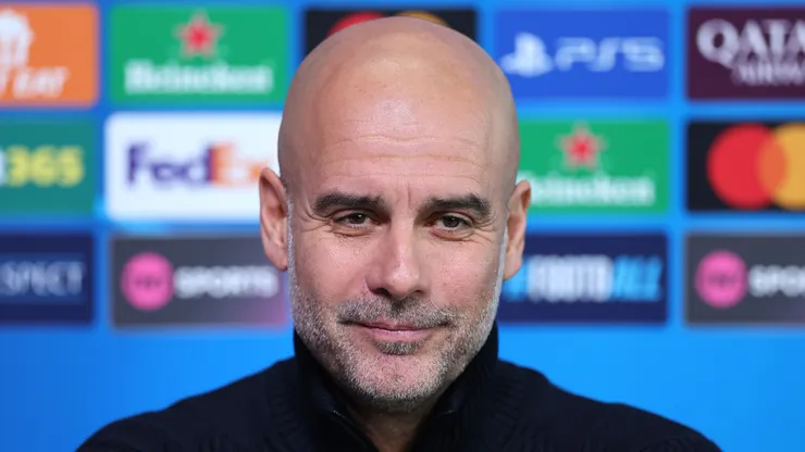 Manchester City manager Pep Guardiola speaks to the media during the UEFA Champions League 2024/25 League Phase MD3 training and press conference at Manchester City Football Academy on October 22, 2024 in Manchester, England.
