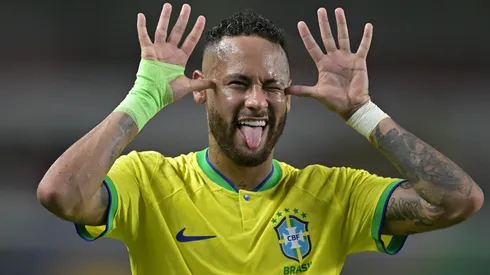 Neymar Jr. of Brazil celebrates after scoring the fifth goal of his team during a FIFA World Cup 2026 Qualifier match between Brazil and Bolivia at Mangueirao on September 08, 2023 in Belem, Brazil.