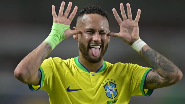 Neymar Jr. of Brazil celebrates after scoring the fifth goal of his team during a FIFA World Cup 2026 Qualifier match between Brazil and Bolivia at Mangueirao on September 08, 2023 in Belem, Brazil.
