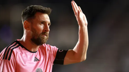 Lionel Messi #10 of Inter Miami reacts during the first half against the Atlanta United during round one of the 2024 MLS Playoffs at Chase Stadium on October 25, 2024 in Fort Lauderdale, Florida.