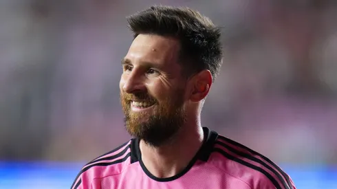 Lionel Messi #10 of Inter Miami reacts during the first half against the Atlanta United during round one of the 2024 MLS Playoffs at Chase Stadium on October 25, 2024 in Fort Lauderdale, Florida.