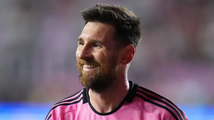 Lionel Messi #10 of Inter Miami reacts during the first half against the Atlanta United during round one of the 2024 MLS Playoffs at Chase Stadium on October 25, 2024 in Fort Lauderdale, Florida.