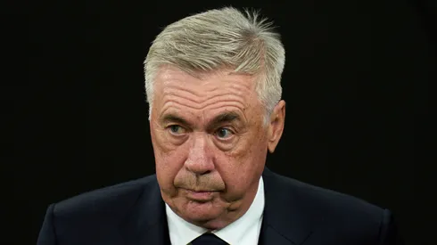 Carlo Ancelotti, Head Coach of Real Madrid, looks on prior to the LaLiga match between Real Madrid CF and FC Barcelona at Estadio Santiago Bernabeu on October 26, 2024 in Madrid, Spain.