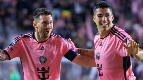 Lionel Messi of the Inter Miami celebrates a goal with Luis Suarez