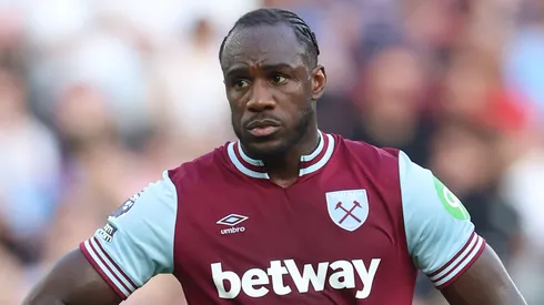 Michail Antonio of West Ham United during the Premier League match between West Ham United FC and Aston Villa FC at London Stadium on August 17, 2024 in London, England.