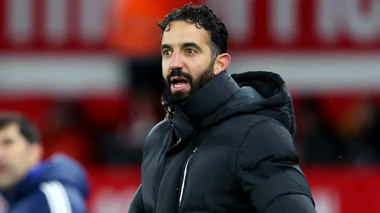 Ruben Amorim, Head Coach of Manchester United, reacts during the Premier League match between Manchester United FC and Nottingham Forest FC at Old Trafford on December 07, 2024 in Manchester, England.