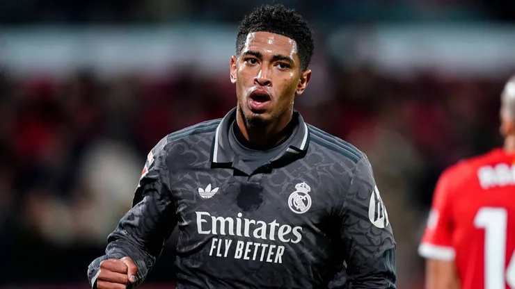 Jude Bellingham of Real Madrid celebrates the 0-1 during the La Liga EA Sports match between Girona FC and Real Madrid played at Montilivi Stadium on December 7, 2024 in Girona, Spain.