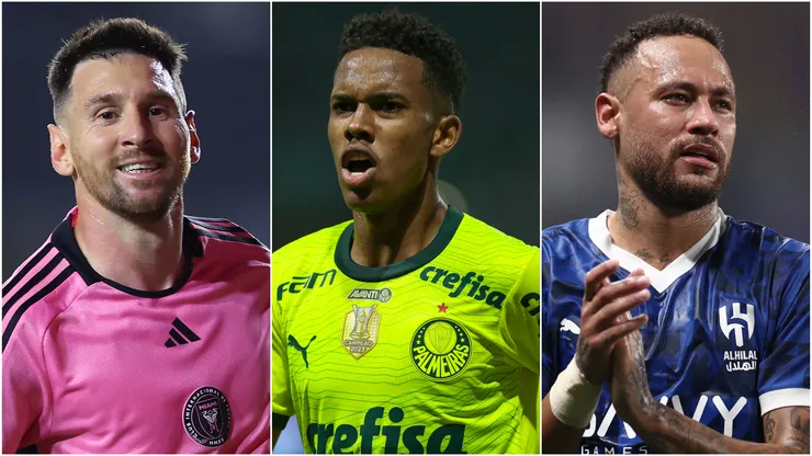 Lionel Messi (left), Estevao (center), Neymar (right)