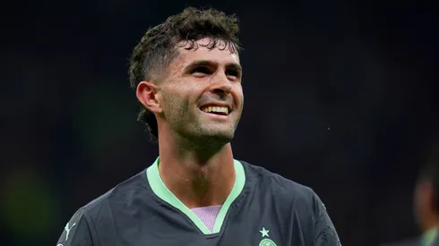 AC Milan s Christian Pulisic celebrates after scoring 1 0 during the Uefa Champions League soccer match between Ac Milan and Club Brugge a at the San Siro Stadium in Milan.