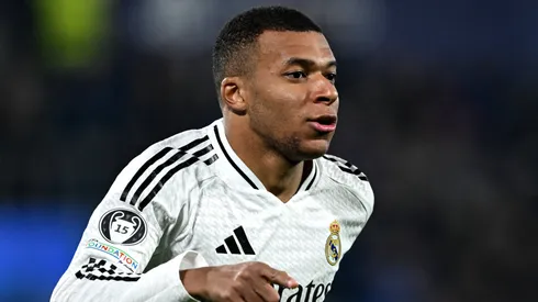Real Madrid Kylian Mbappe celebrating a goal against Atalanta in Matchday 6 to the 2024-25 UEFA Champions League.