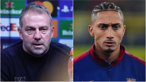 Hansi Flick (left) and Raphinha (right)