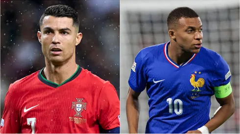 Cristiano Ronaldo of Portugal and Kylian Mbappe of France seen during UEFA Nations League 2024.