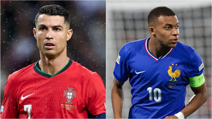 Cristiano Ronaldo of Portugal and Kylian Mbappe of France seen during UEFA Nations League 2024.
