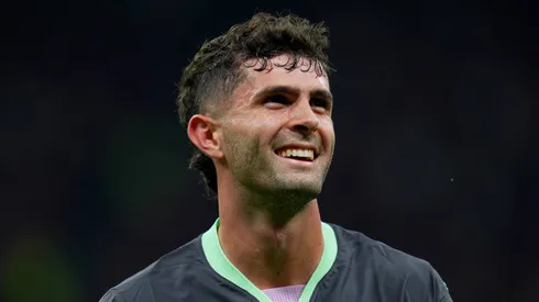AC Milan's Christian Pulisic celebrates after scoring 1 0 during the Uefa Champions League soccer match between Ac Milan and Club Brugge a at the San Siro Stadium in Milan.