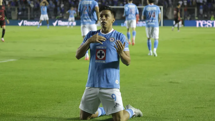 Angel Sepulveda 9 of Cruz Azul celebrates after scoring a goal against Xolos de Tijuana.