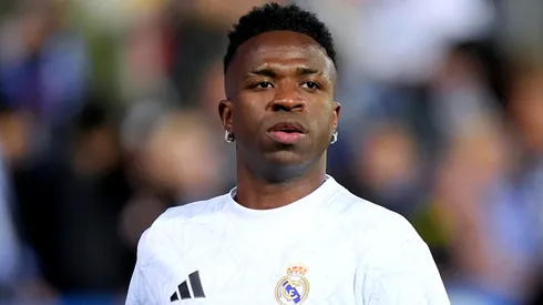 Vinicius Junior of Real Madrid looks on, during the warm up prior to the LaLiga match between CD Leganes and Real Madrid CF at Estadio Municipal de Butarque on November 24, 2024 in Leganes, Spain.