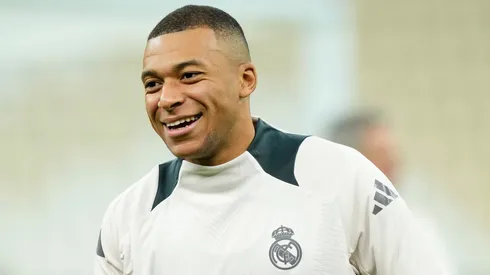 Kylian Mbappe centre-forward of Real Madrid and France during the Real Madrid training prior to FIFA Intercontinental Cup final match between Real Madrid and C.F. Pachuca at Stadium Lusail Stadium on December 17, 2024 in Doha, Qatar.