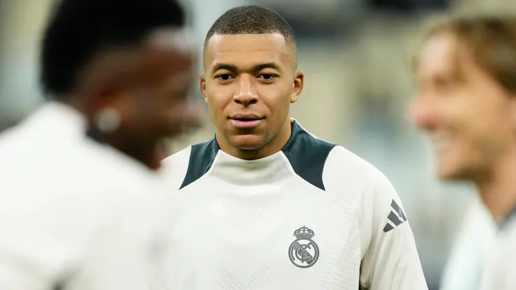 Kylian Mbappe centre-forward of Real Madrid and France during the Real Madrid training prior to FIFA Intercontinental Cup final match between Real Madrid and C.F. Pachuca at Stadium Lusail Stadium on December 17, 2024 in Doha, Qatar.