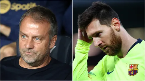 Hansi Flick (left) and Lionel Messi (right)