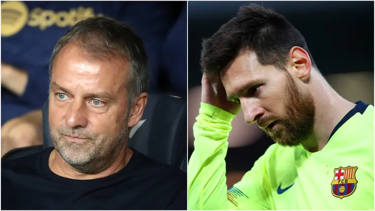 Hansi Flick (left) and Lionel Messi (right)