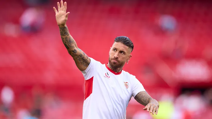 Sergio Ramos of Sevilla FC reacts during the warm up before the LaLiga EA Sports match between Sevilla FC and Cadiz CF at Estadio Ramon Sanchez Pizjuan on May 15, 2024 in Seville, Spain.