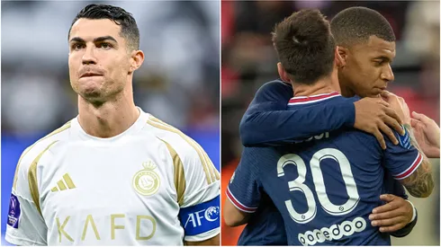 Cristiano Ronaldo (left) and Kylian Mbappe with Lionel Messi (right)